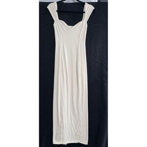 OH POLLY Women Jersey Knit Sleeveless Wide Strap Maxi Dress Sz 6 Ivory 7-17